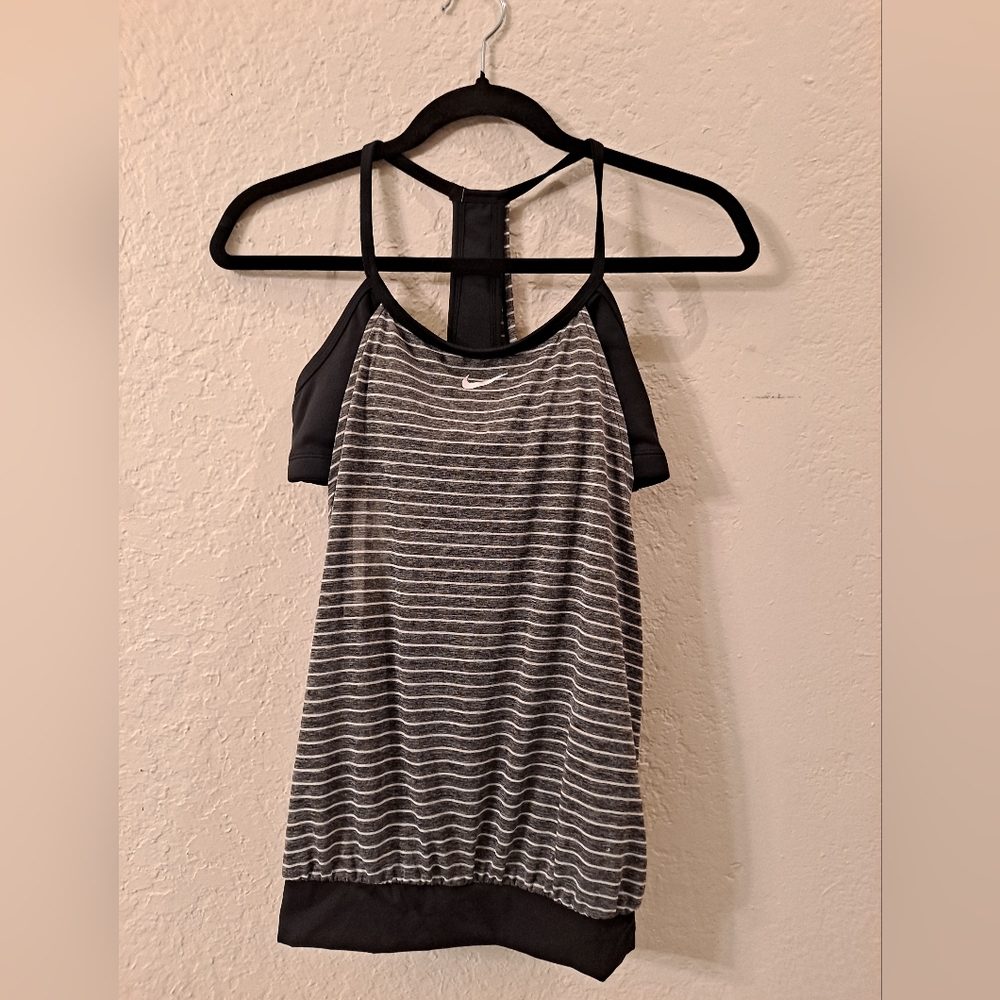 Nike Women's Black & Gray Striped Tank Top Built In Sports Bra